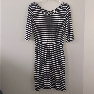 Blue and white striped dress.